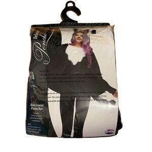 Raccoon Poncho NEW Deluxe Tail Headband Halloween Women’s Costume Furry Black